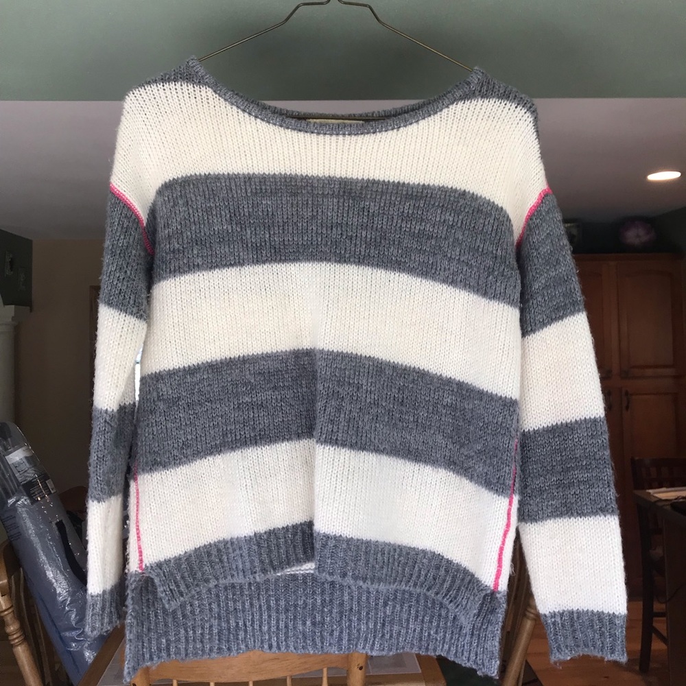 Gray and white striped sweater